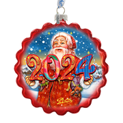 2024 Dated Celebration Santa Wreath Glass Ornament by G. Debrekht - Christmas Decor - 759-040-D24
