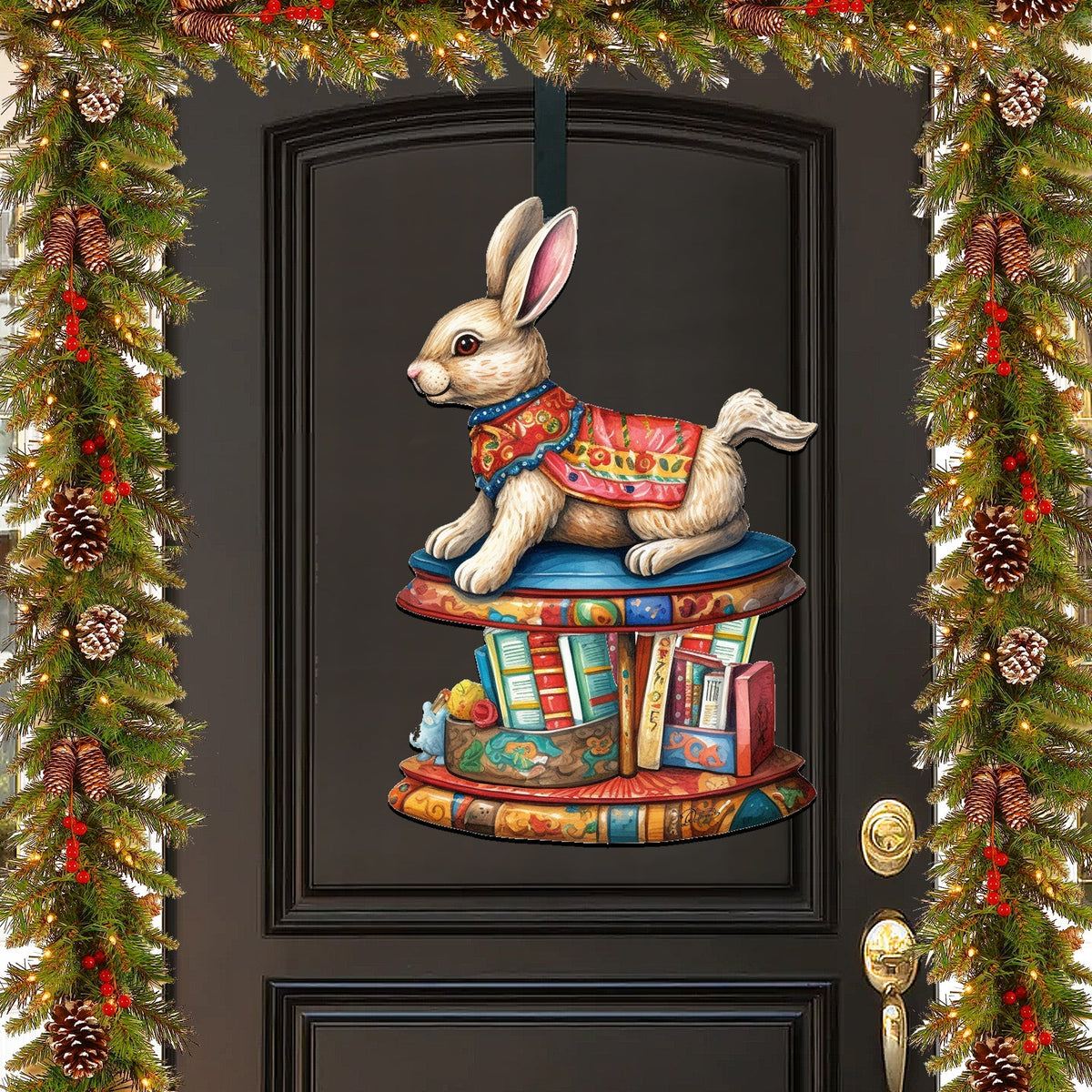 Carousel Bunny with Books Holiday Door Decor