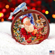 Getting Ready for the Holidays Santa Large Glass Ornament in Red