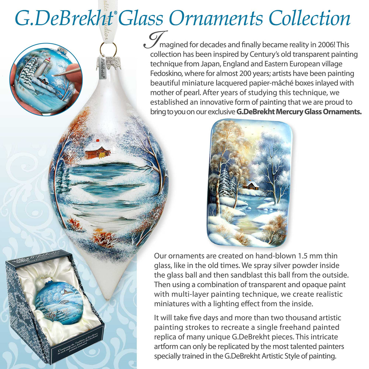 Winter Blessing Flower Glass Ornament by G. DeBrekht - Christmas Santa Snowman Decor - 759-021