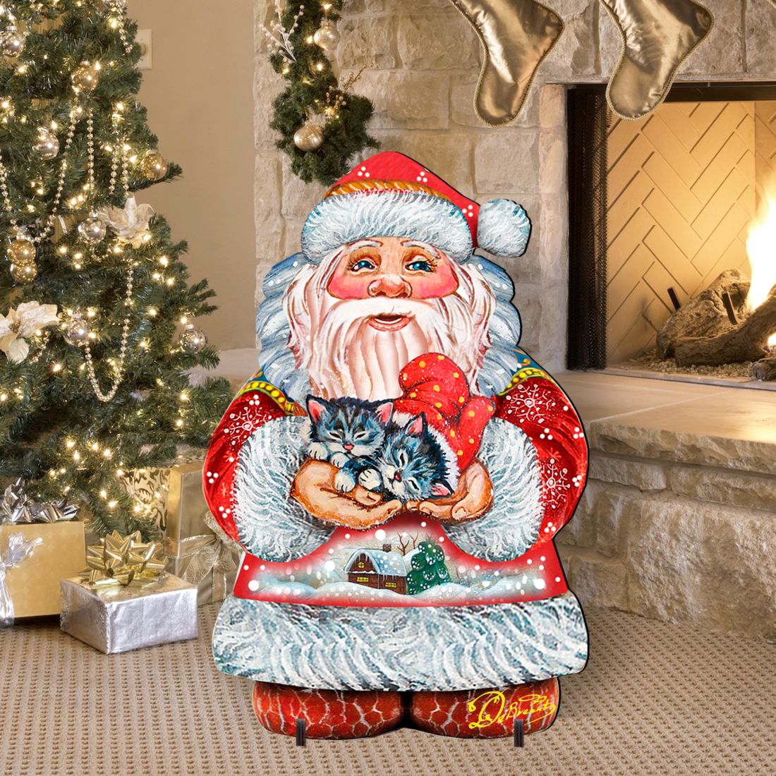 Holiday Kitten Santa Holiday Outdoor Yard Sign by G. DeBrekht - Christmas Decor - 8117808F