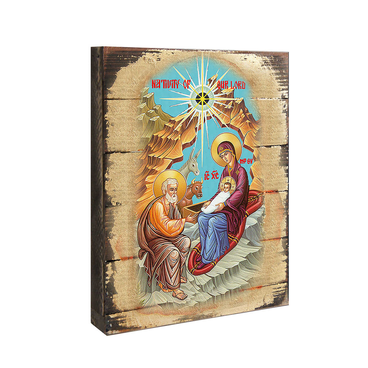 Orthodox Nativity Wooden Gold Plated Religious Orthodox Sacred Icon - Inspirational Icon Decor - 85052