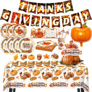 Thanksgiving Turkey Cartoon Theme Disposable Tableware Paper Plates Cups Balloons Flag