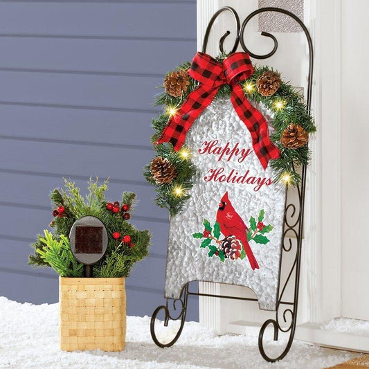 Cardinal Wall Sleigh Solar Lighted Trees & Branches - Christmas Trees USA