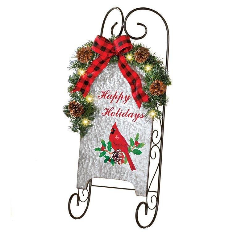 Cardinal Wall Sleigh Solar Lighted Trees & Branches - Christmas Trees USA
