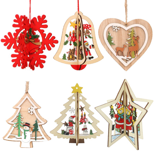 Wooden Hanging Pendants Star, Xmas Tree, Bell  Ornaments Decor