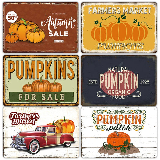 Pumpkin Vintage Poster Sign Plate Thanksgiving Retro Metal