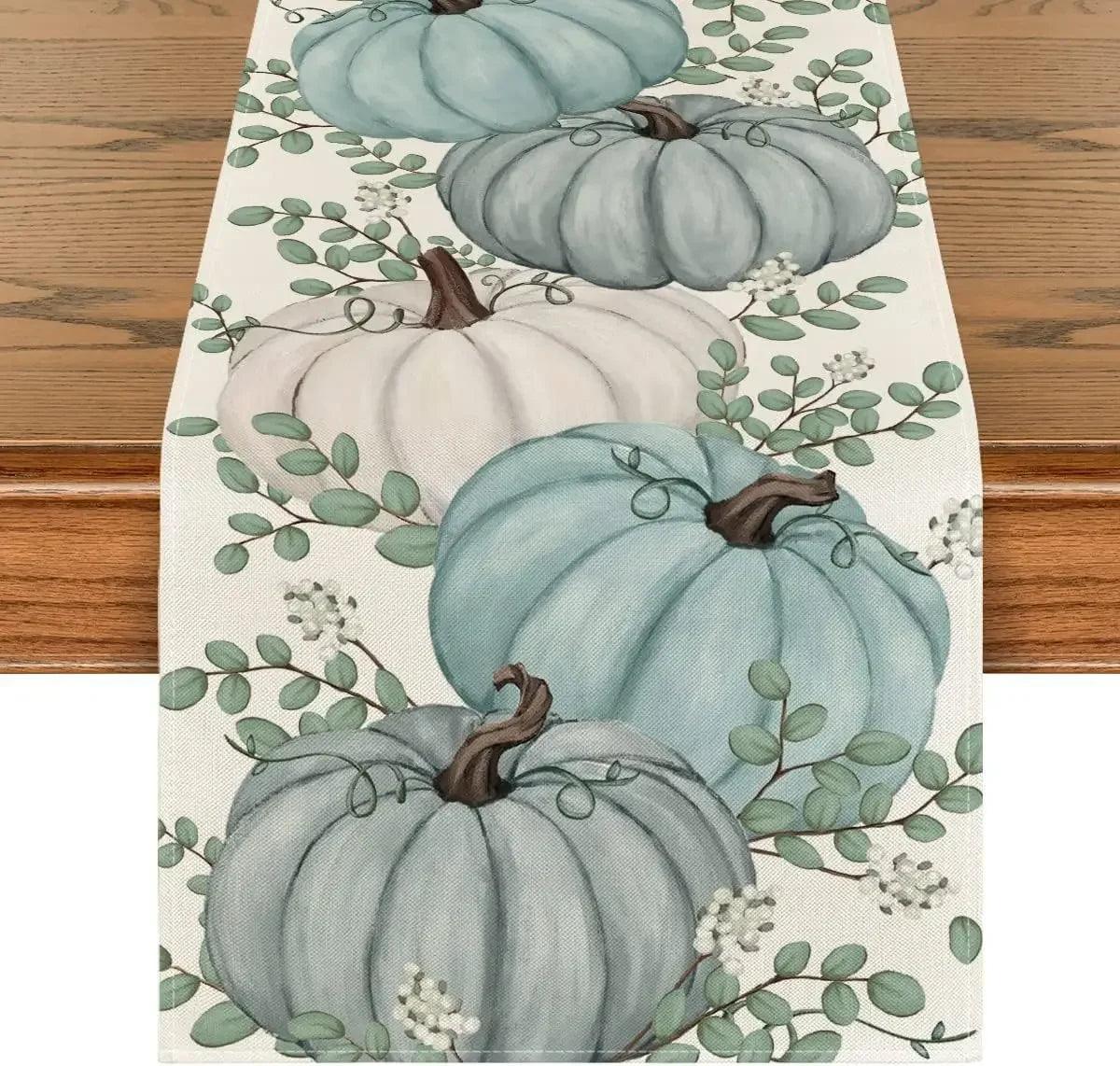 Autumn Thanksgiving Table Runner Linen - Christmas Trees USA