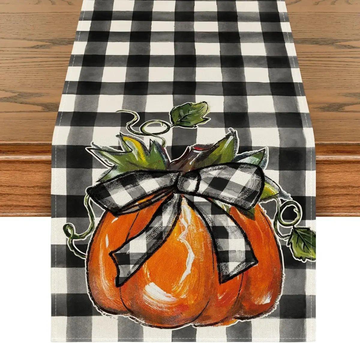 Autumn Thanksgiving Table Runner Linen - Christmas Trees USA