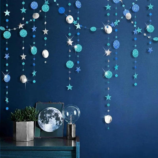 "4m Twinkle Pendant Hanging Garland - Ice Blue & Silver Christmas Party Decoration"