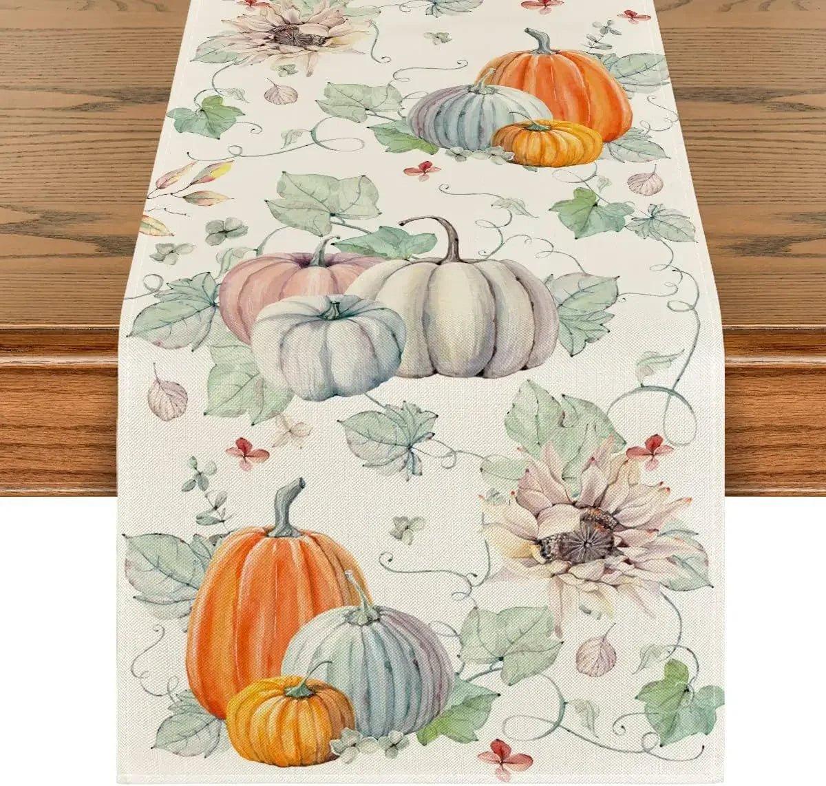 Autumn Thanksgiving Table Runner Linen - Christmas Trees USA