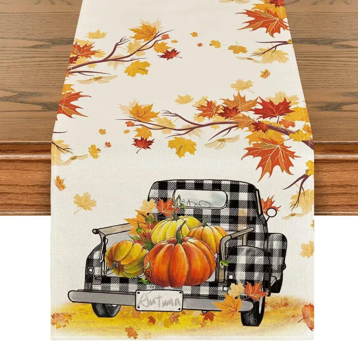 Autumn Thanksgiving Table Runner Linen - Christmas Trees USA