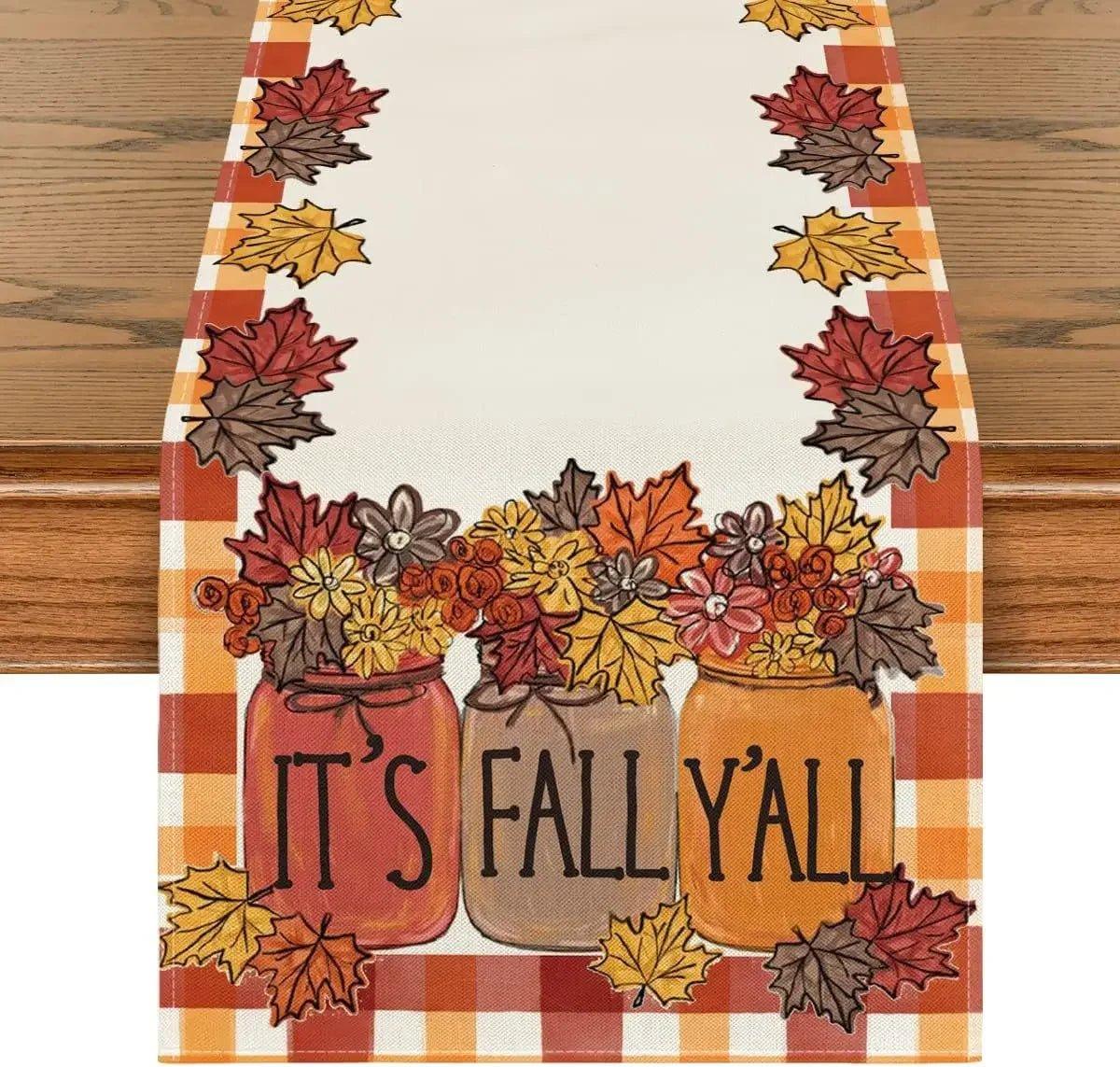 Autumn Thanksgiving Table Runner Linen - Christmas Trees USA