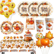 Thanksgiving Turkey Cartoon Theme Disposable Tableware Paper Plates Cups Balloons Flag