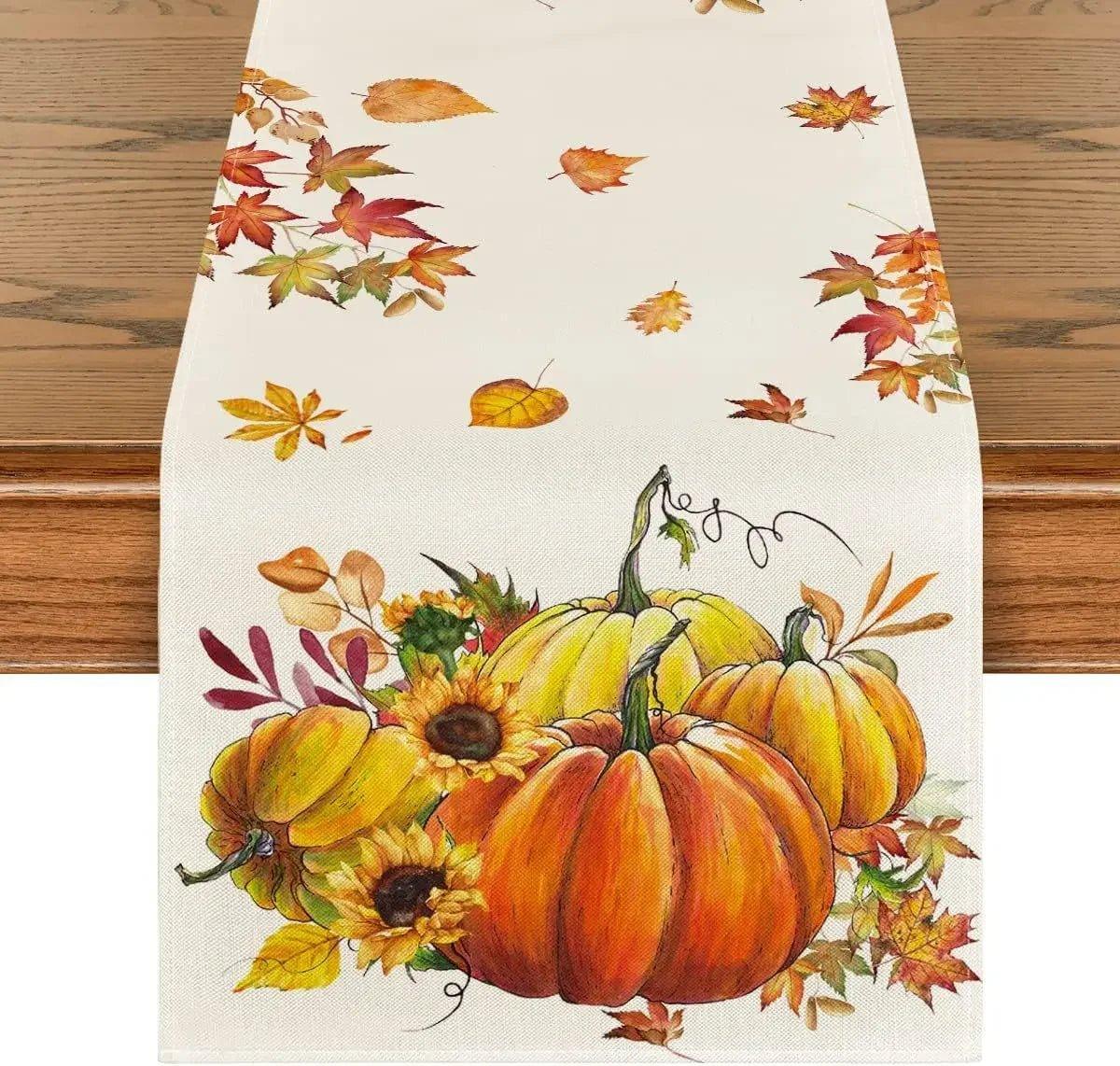 Autumn Thanksgiving Table Runner Linen - Christmas Trees USA