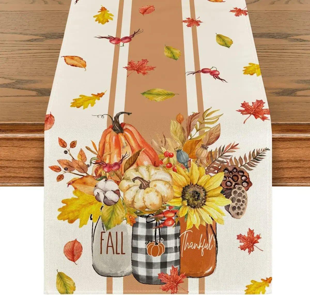 Autumn Thanksgiving Table Runner Linen - Christmas Trees USA