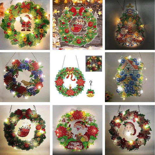 Christmas LED Light Special Shaped Diamond Mosaic Wreath - Christmas Trees USA