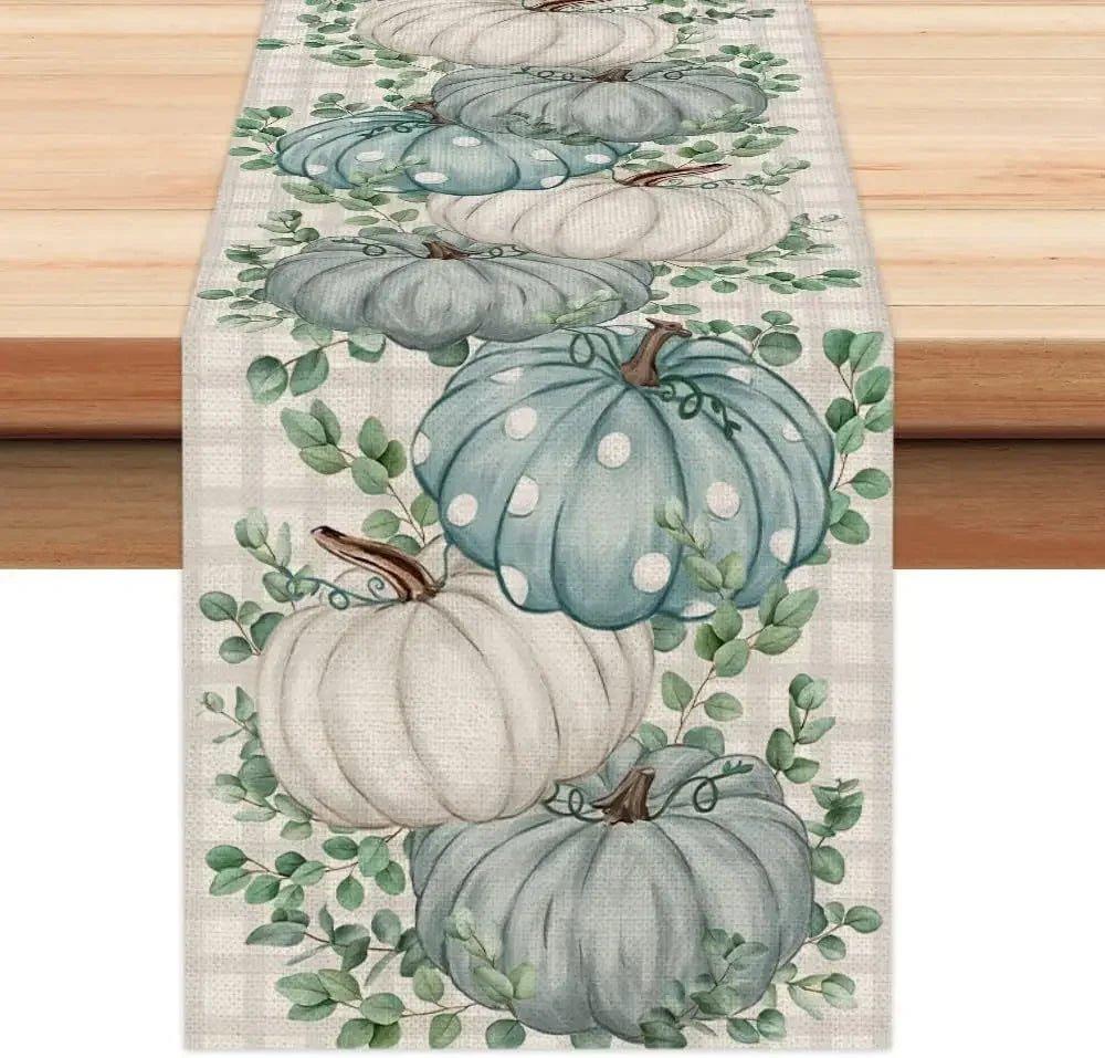 Autumn Thanksgiving Table Runner Linen - Christmas Trees USA