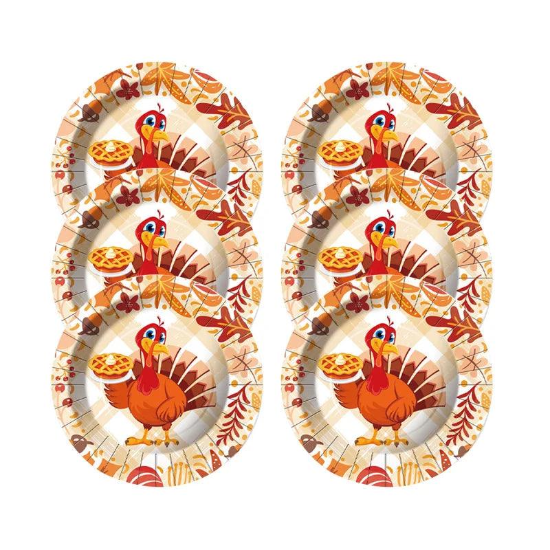 Thanksgiving Turkey Cartoon Theme Disposable Tableware Paper Plates Cups Balloons Flag