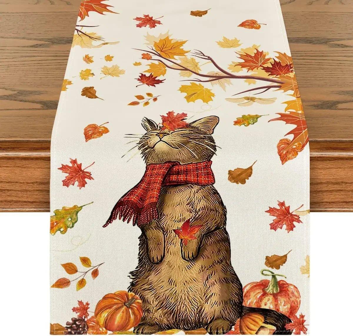 Autumn Thanksgiving Table Runner Linen - Christmas Trees USA