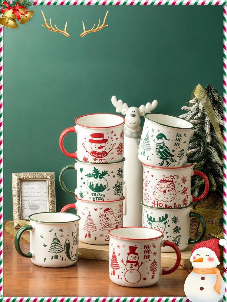 Christmas Ceramic Mug Snowman Printed Coffee Cup - Christmas Trees USA