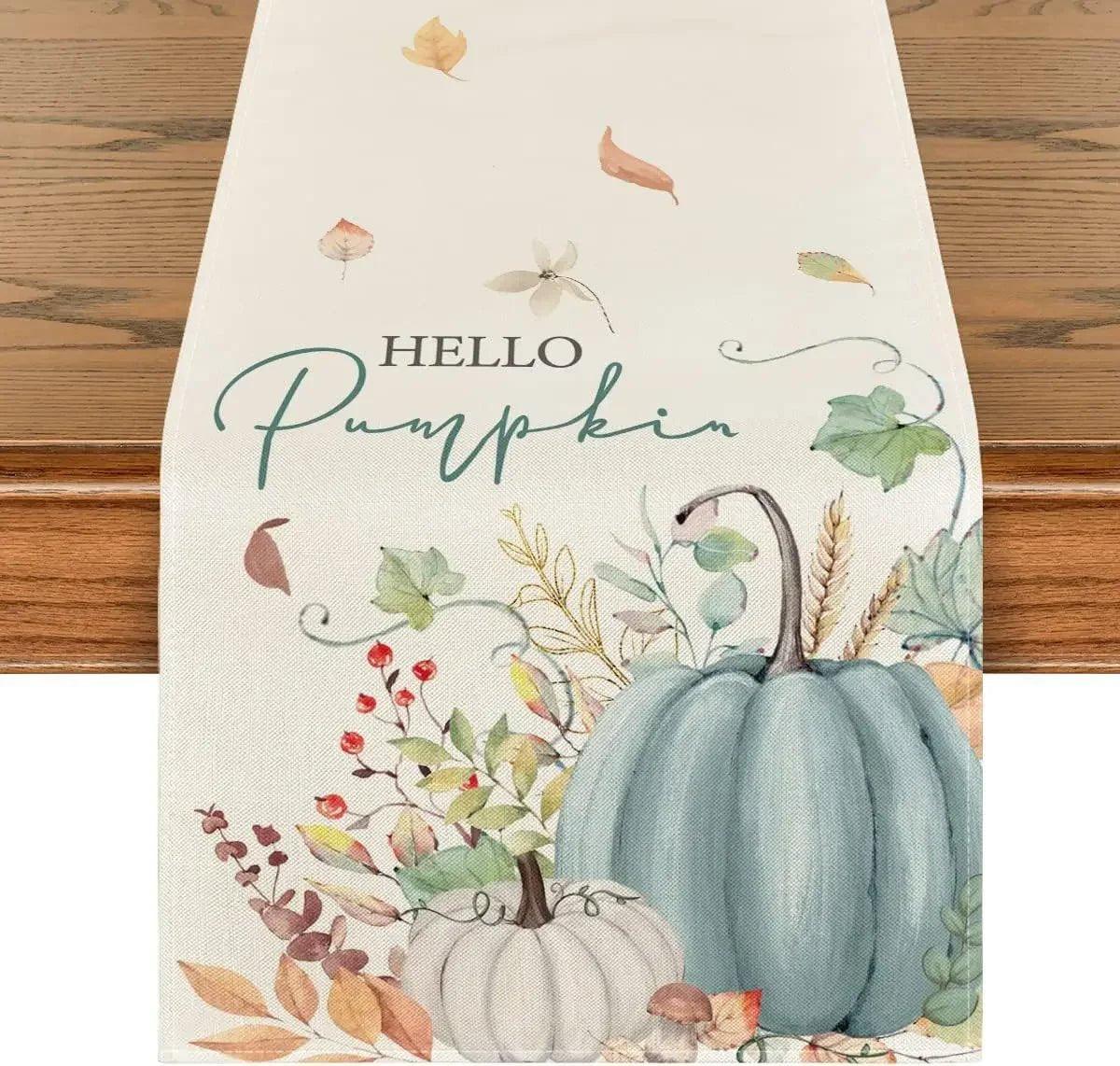 Autumn Thanksgiving Table Runner Linen - Christmas Trees USA