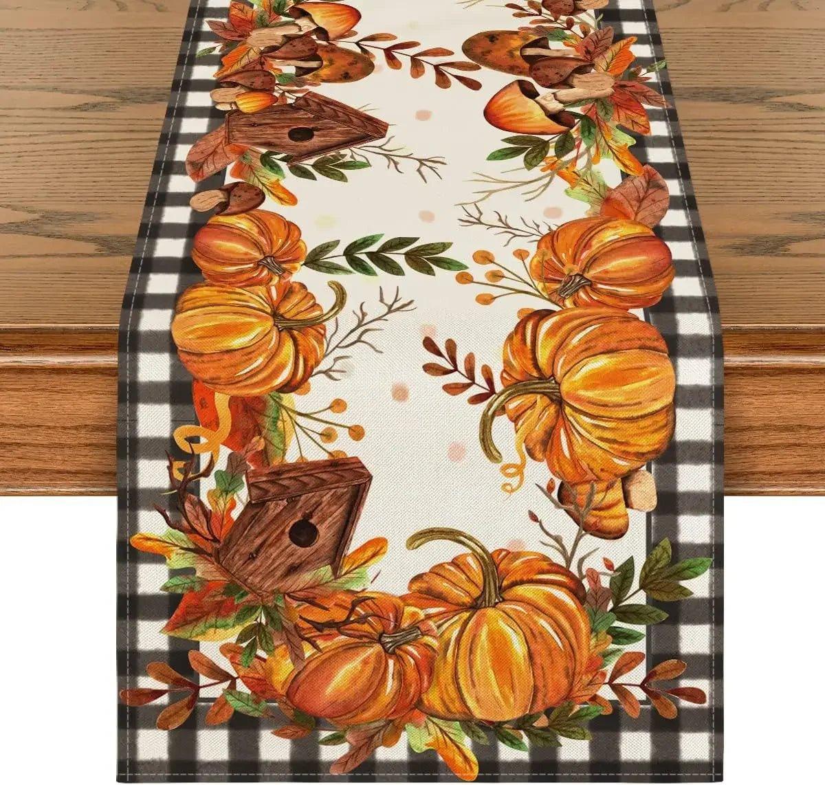 Autumn Thanksgiving Table Runner Linen - Christmas Trees USA