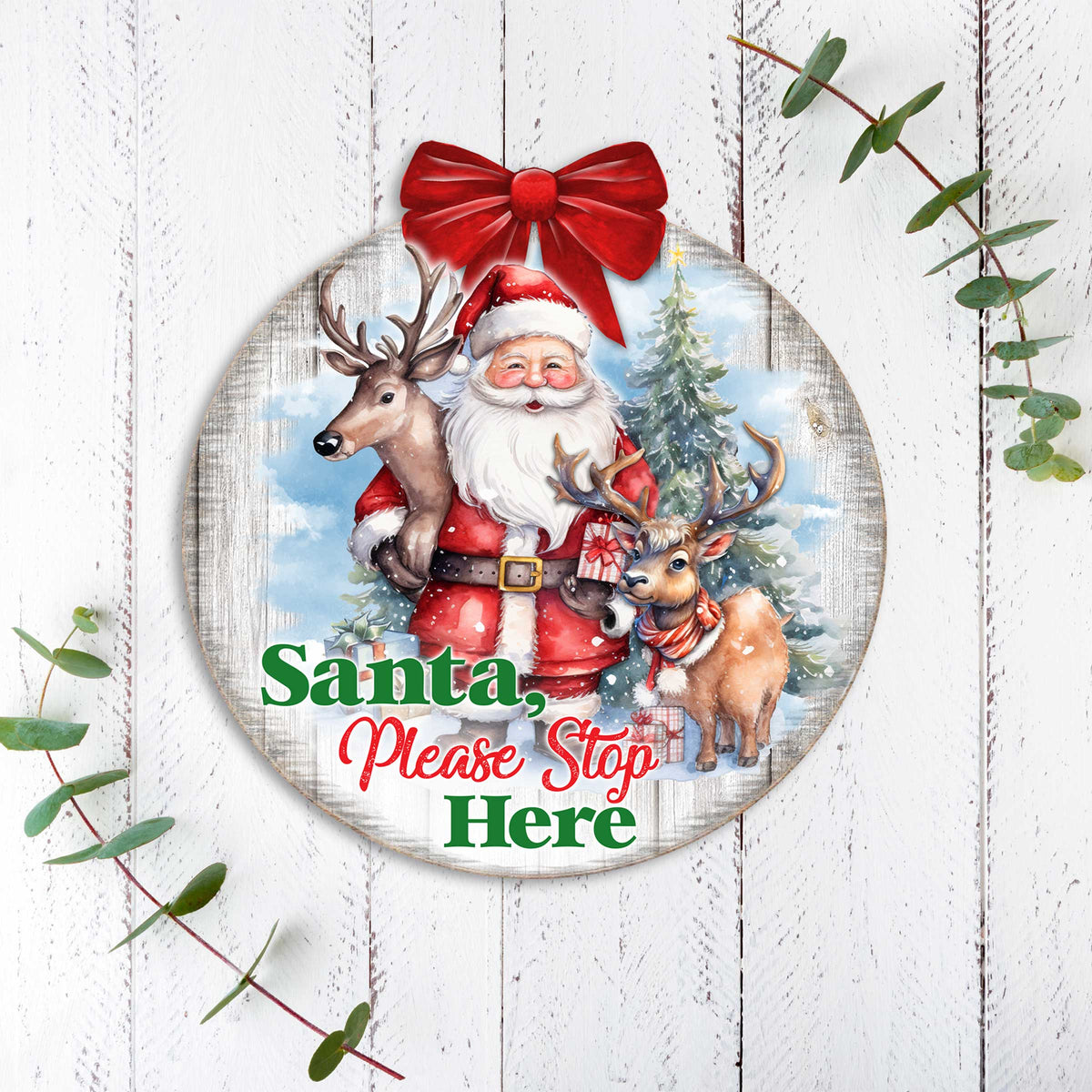 Santa Please Stop Here Sign Front door welcome sign Main entrance banner Welcome sign - Wooden front porch decor - 933116H