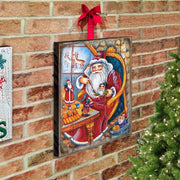 Christmas Workshop Santa Wooden Wall Art by G. DeBrekht - Christmas Santa Snowman Decor - 81215625B