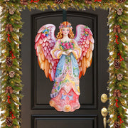 Pink Floral Angel Holiday Door Decor  by G. Debrekht - Christmas Decor - 8611023H
