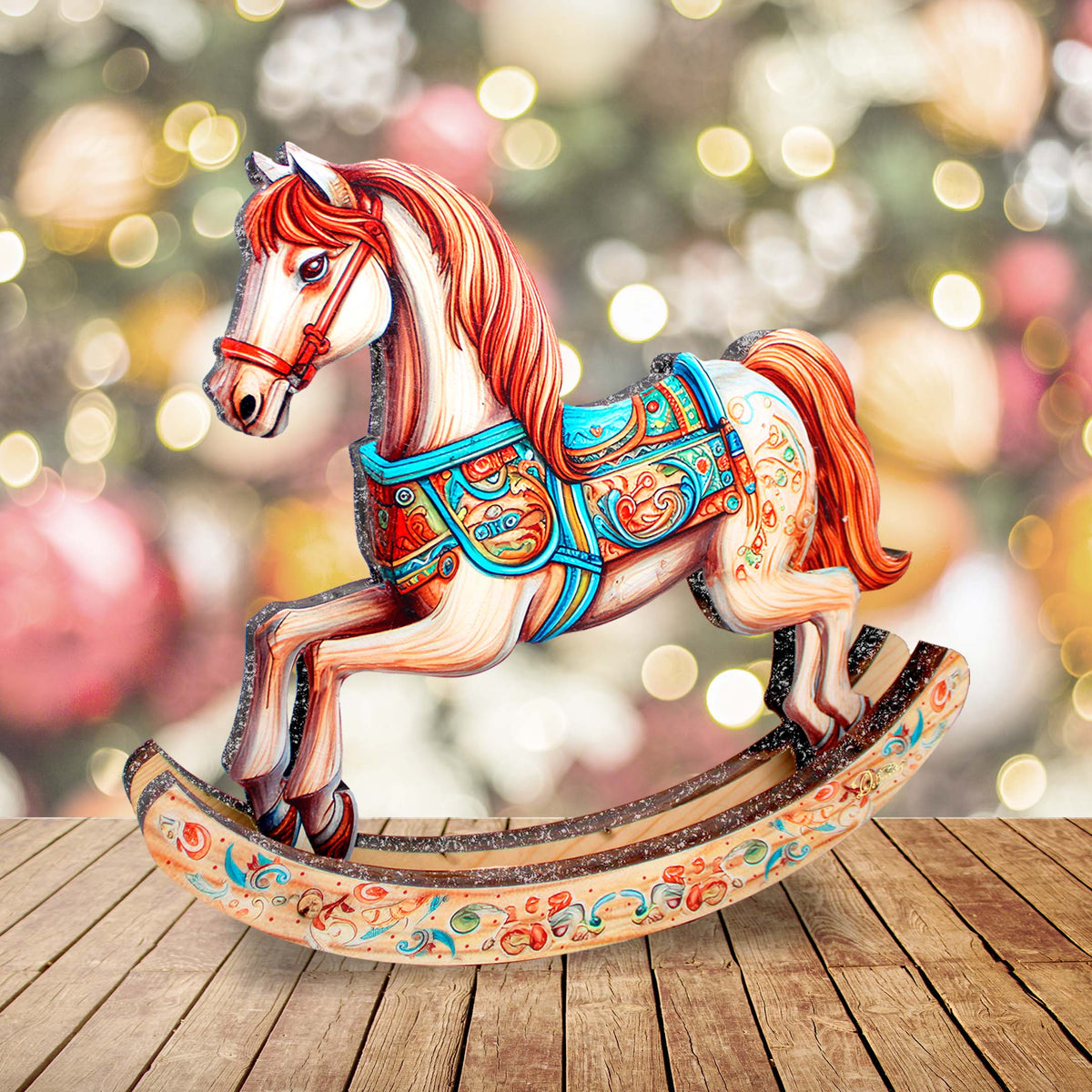 Timeless Ride of Joy Limited Edition Wooden Rocking Horse Figurine by G. Debrekht - Christmas Centerpiece Decor - 89307