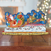Santa Sleigh Ride with Reindeer Wooden Decor Tabletop Centerpiece by G. Debrekht - Christmas Snowman Decor - 89312