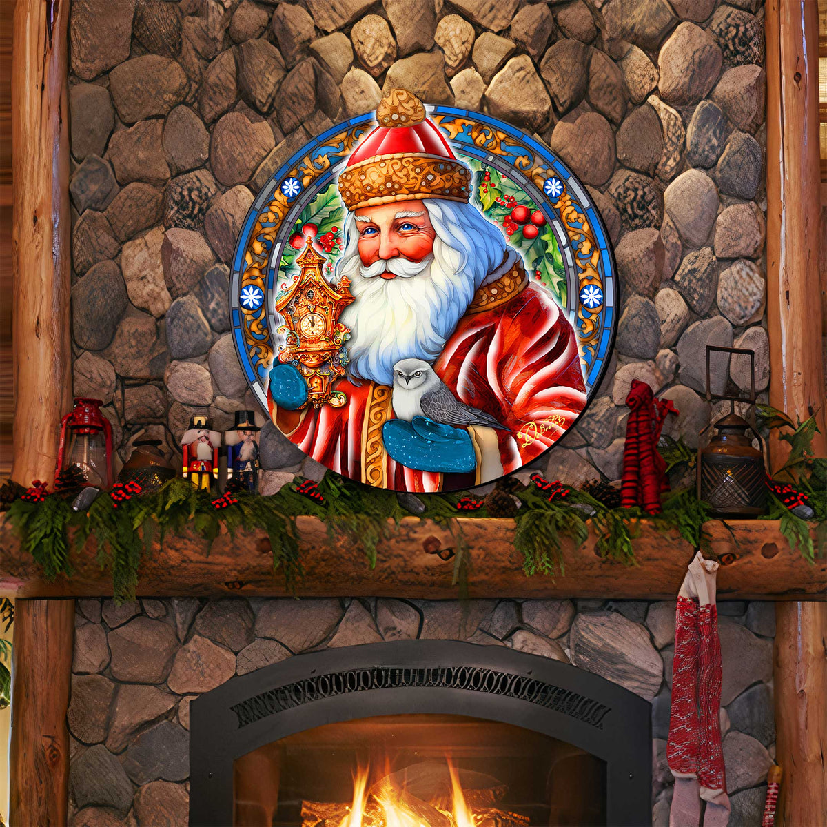 Santa with Clock Holiday Door Decor by G. Debrekht - Santa Snowman Decor - 8652818H