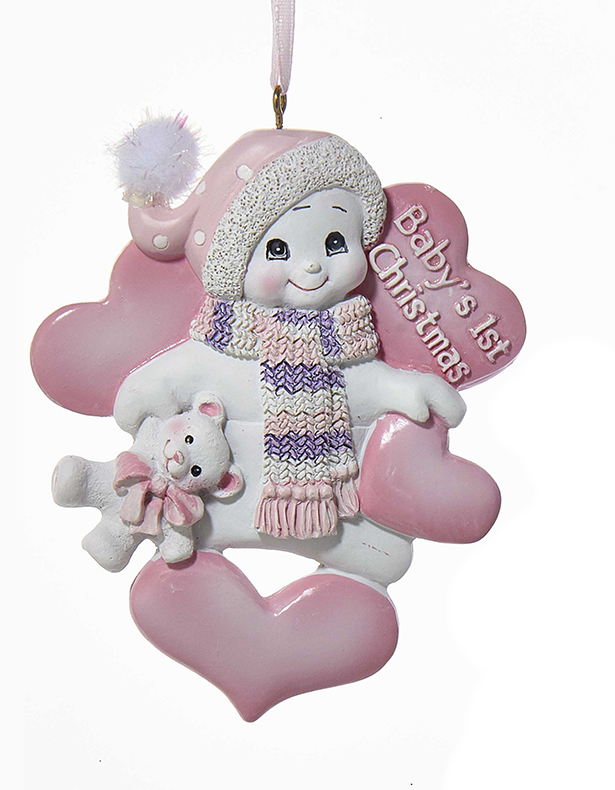 Baby's 1st Christmas - Snowman Ornament - Pink