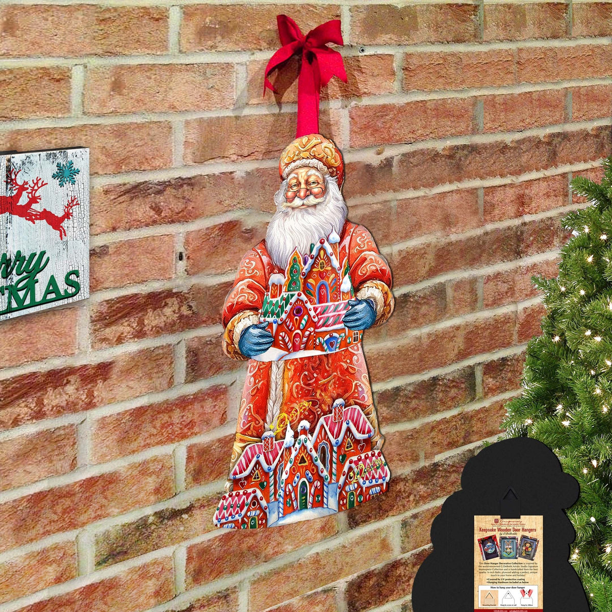Santa and the Gingerbread House Holiday Door Decor by G. Debrekht - Christmas Santa Snowman Decor - 8691404H