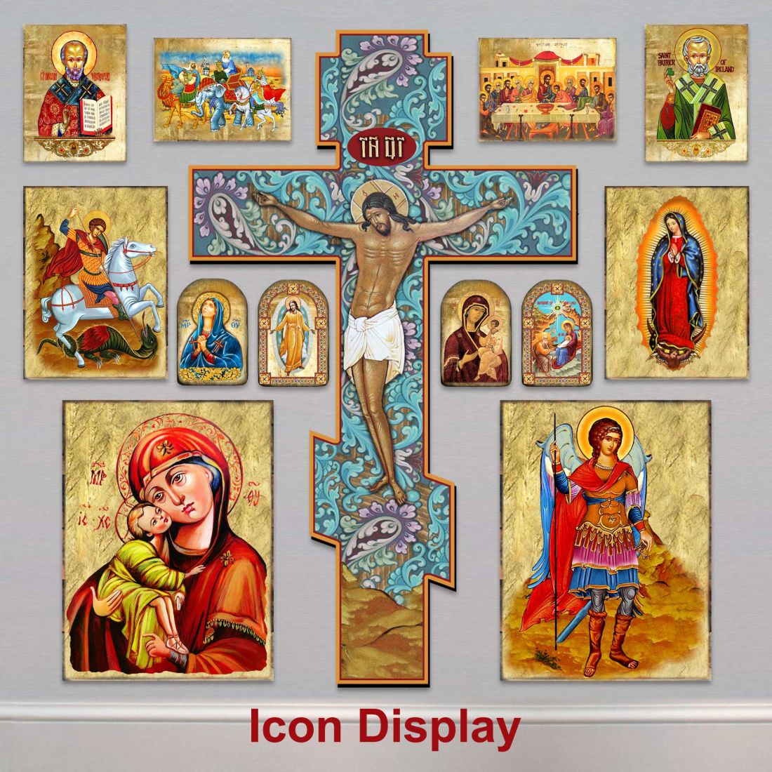 Village Nativity Pointy Wooden Cross by Museum Icons - Inspirational Icon Decor - 88389