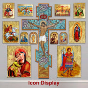 Village Nativity Pointy Wooden Cross by Museum Icons - Inspirational Icon Decor - 88389