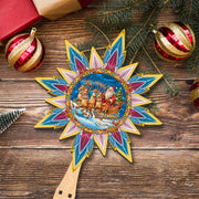 Santa on the Sleigh Star Tree Topper Wooden Decor
