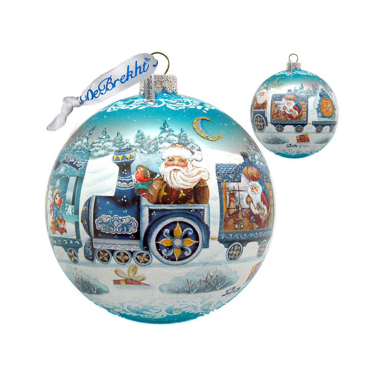 Express Train Ball Glass Ornament Limited Edition by G. DeBrekht - Christmas Santa Snowman Decor - 73873B