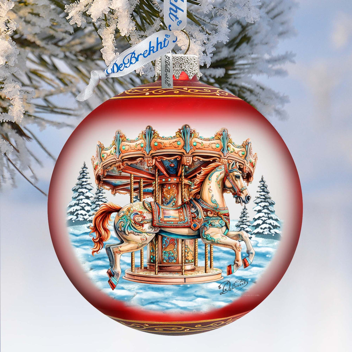 Winter Wonderland Carousel Lg Glass Ornament by G.Debrekht - Christmas Holiday Decor - 73953