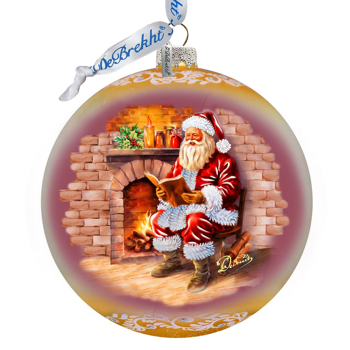 Chimney Side Storytime Large Glass Ornament