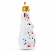 Tall Ear White Bunny Glass Christmas Ornament