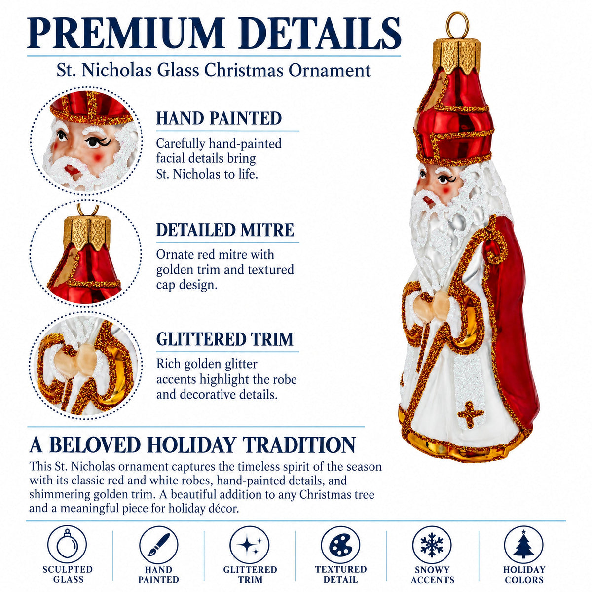 St. Nicholas Santa Glass Christmas Ornament Figurine