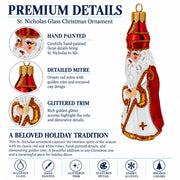 St. Nicholas Santa Glass Christmas Ornament Figurine