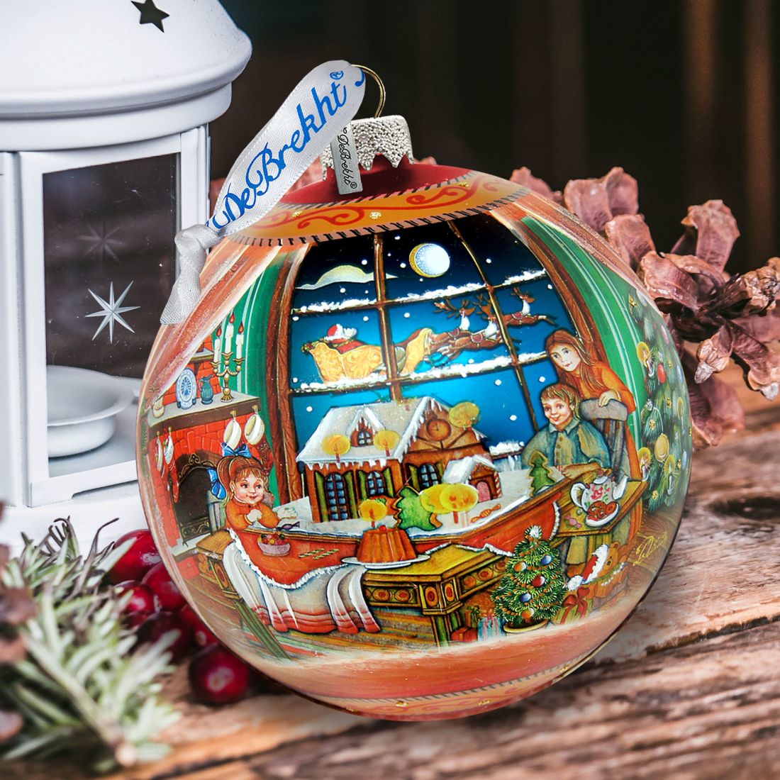 Christmas Arrival Up-Up and Away Glass Ornament Limited Edition by G. DeBrekht - Christmas Santa Snowman Decor - 73857