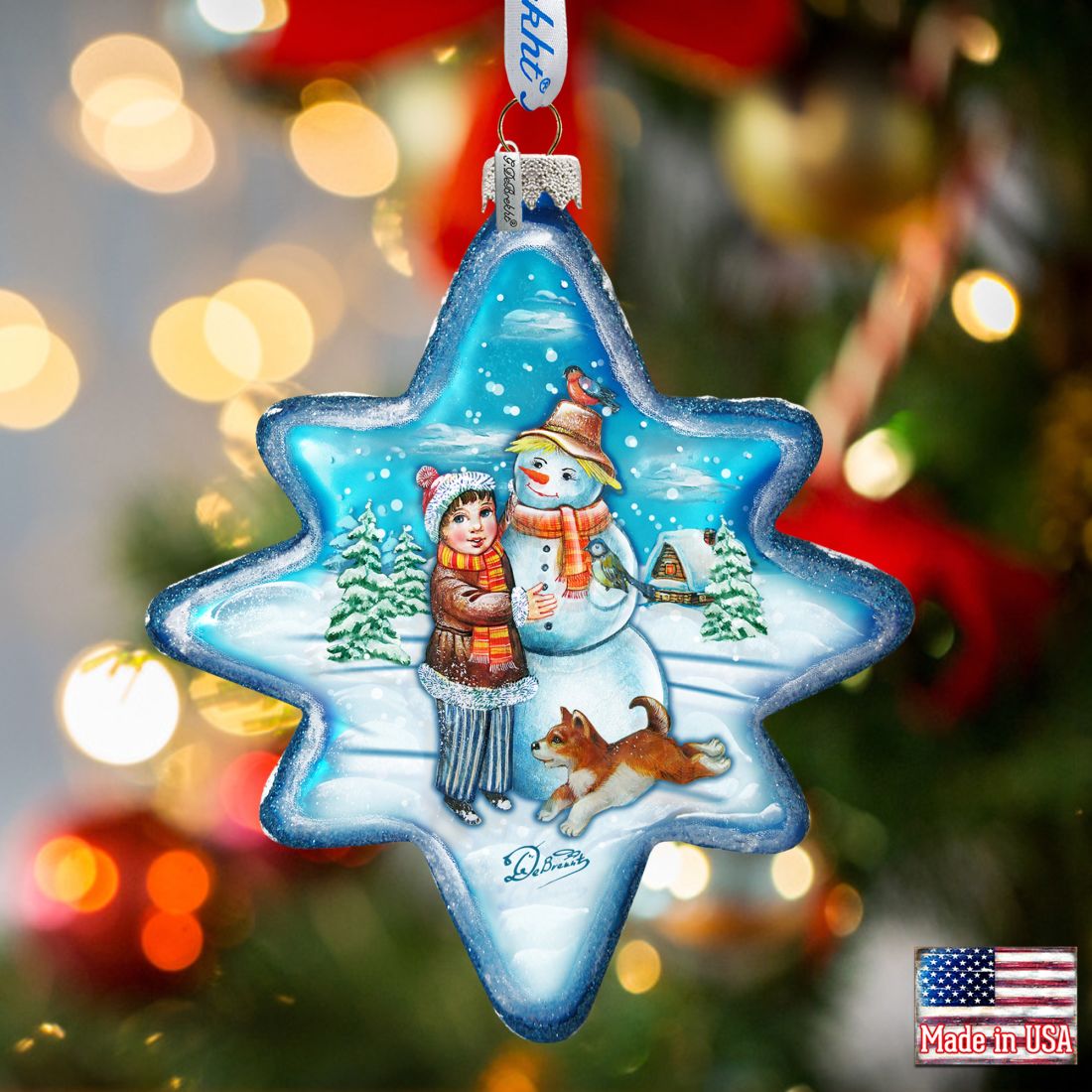 Build A Snowman North Star Glass Ornament