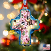Spring Blossom Icon Cross Glass Ornament by D. Gelsinger - Nativity Holiday Decor - 758-024-DG