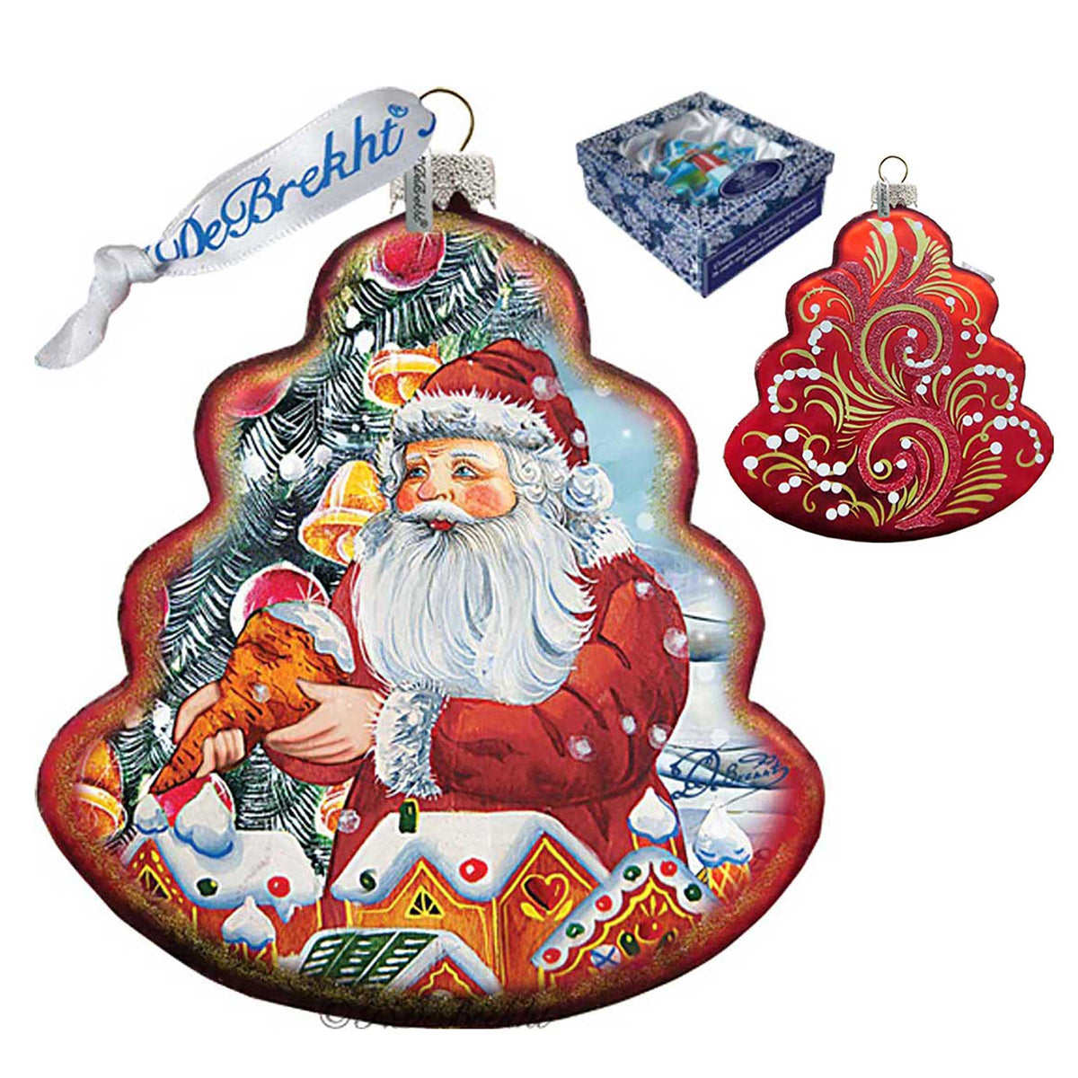 Gingerbread Tree Glass Ornament by G. DeBrekht - Christmas Santa Snowman Decor - 762-015