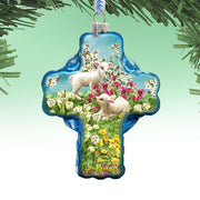 Sheep and Flowers Glass Ornament by D. Gelsinger - Nativity Holiday Decor - 758-020-DG