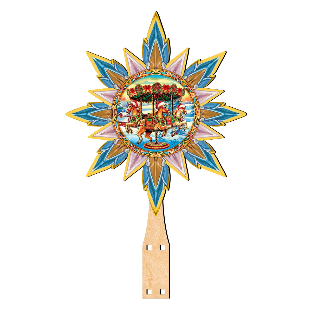 Christmas Carousel Star Tree Topper Wooden Decor